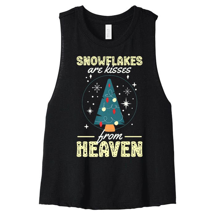 Santa Claus Xmas Snowflakes Are Kisses From Heaven Christmas Women's Racerback Cropped Tank