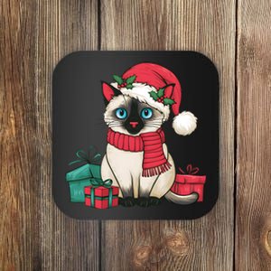 Siamese Cat Xmas Holiday Santa Siamese Cat Christmas Coaster