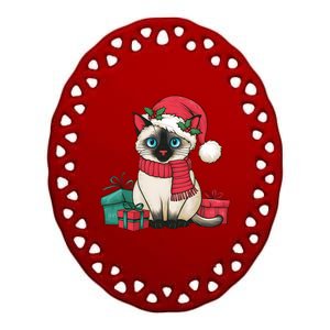 Siamese Cat Xmas Holiday Santa Siamese Cat Christmas Ceramic Oval Ornament