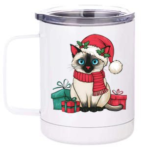 Siamese Cat Xmas Holiday Santa Siamese Cat Christmas 12 oz Stainless Steel Tumbler Cup