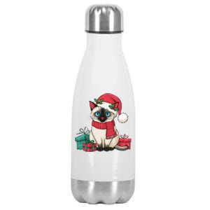 Siamese Cat Xmas Holiday Santa Siamese Cat Christmas Stainless Steel Insulated Water Bottle