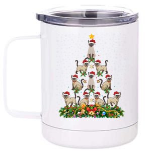 Siamese Cat Xmas Tree Gift Santa Hat Siamese Cat Christmas Great Gift 12 oz Stainless Steel Tumbler Cup