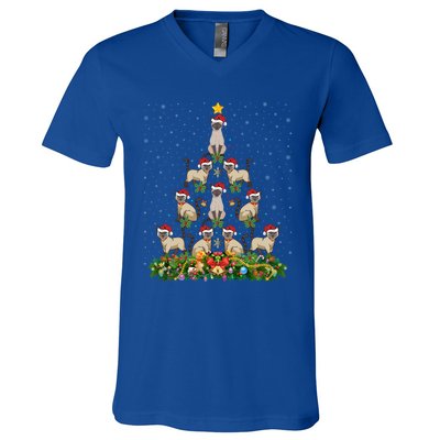 Siamese Cat Xmas Tree Gift Santa Hat Siamese Cat Christmas Gift V-Neck T-Shirt