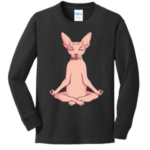 Sphynx Cat Yoga Meditation Breeder Hairless Pet Lover Kids Long Sleeve Shirt