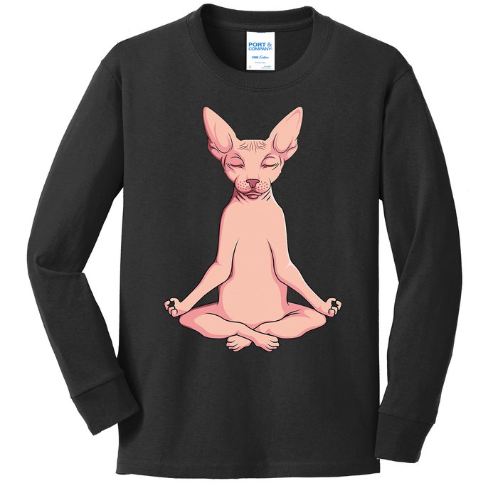 Sphynx Cat Yoga Meditation Breeder Hairless Pet Lover Kids Long Sleeve Shirt