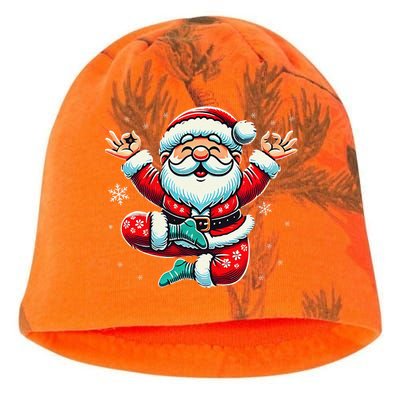 Santa Claus Yoga Pose Position Funny Christmas Meditation Kati - Camo Knit Beanie