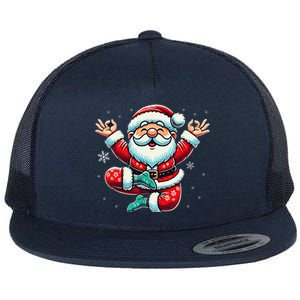 Santa Claus Yoga Pose Position Funny Christmas Meditation Flat Bill Trucker Hat