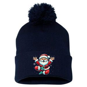 Santa Claus Yoga Pose Position Funny Christmas Meditation Pom Pom 12in Knit Beanie