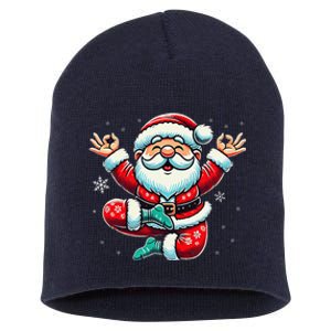 Santa Claus Yoga Pose Position Funny Christmas Meditation Short Acrylic Beanie