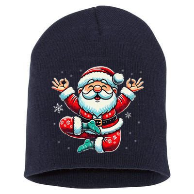 Santa Claus Yoga Pose Position Funny Christmas Meditation Short Acrylic Beanie