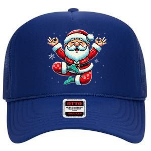 Santa Claus Yoga Pose Position Funny Christmas Meditation High Crown Mesh Back Trucker Hat