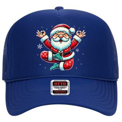 Santa Claus Yoga Pose Position Funny Christmas Meditation High Crown Mesh Back Trucker Hat