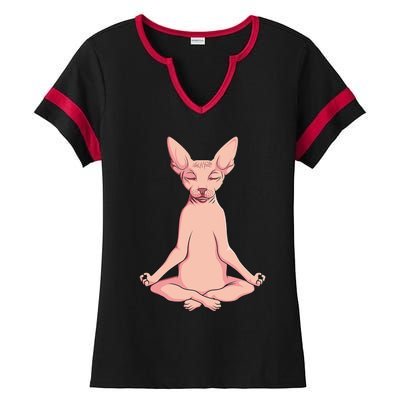 Sphynx Cat Yoga Meditation Breeder Hairless Pet Lover Ladies Halftime Notch Neck Tee