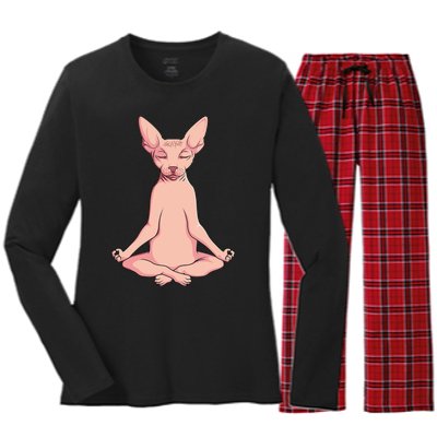 Sphynx Cat Yoga Meditation Breeder Hairless Pet Lover Women's Long Sleeve Flannel Pajama Set 