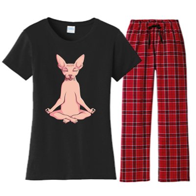 Sphynx Cat Yoga Meditation Breeder Hairless Pet Lover Women's Flannel Pajama Set