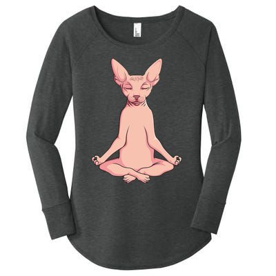 Sphynx Cat Yoga Meditation Breeder Hairless Pet Lover Women's Perfect Tri Tunic Long Sleeve Shirt