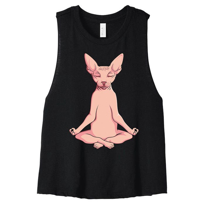 Sphynx Cat Yoga Meditation Breeder Hairless Pet Lover Women's Racerback Cropped Tank