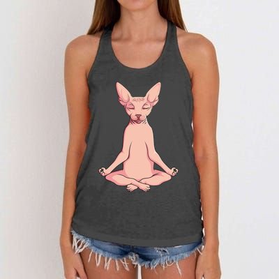 Sphynx Cat Yoga Meditation Breeder Hairless Pet Lover Women's Knotted Racerback Tank