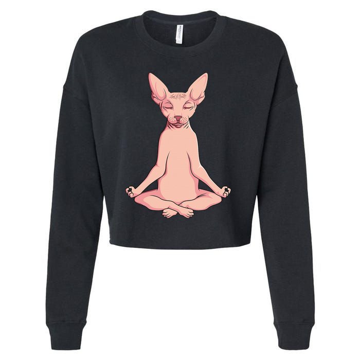 Sphynx Cat Yoga Meditation Breeder Hairless Pet Lover Cropped Pullover Crew