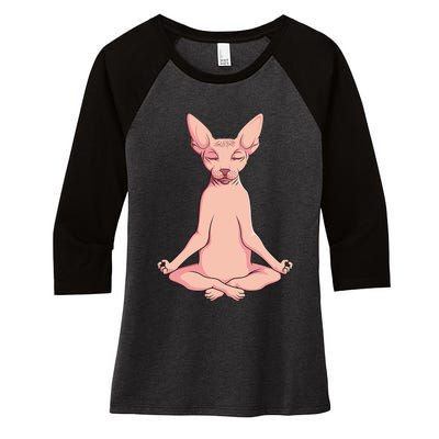 Sphynx Cat Yoga Meditation Breeder Hairless Pet Lover Women's Tri-Blend 3/4-Sleeve Raglan Shirt