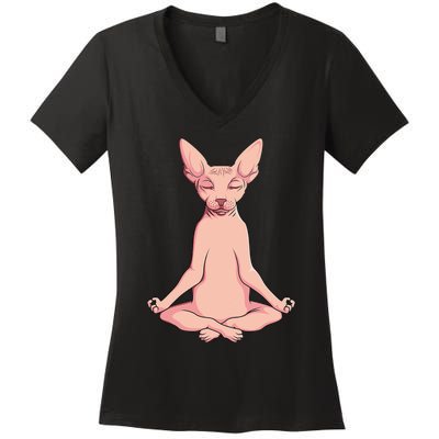 Sphynx Cat Yoga Meditation Breeder Hairless Pet Lover Women's V-Neck T-Shirt