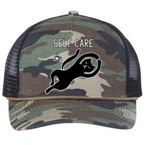 Self Care Yoga Cartoon Cat Retro Rope Trucker Hat Cap