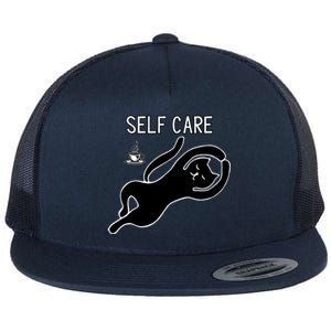 Self Care Yoga Cartoon Cat Flat Bill Trucker Hat