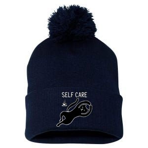 Self Care Yoga Cartoon Cat Pom Pom 12in Knit Beanie