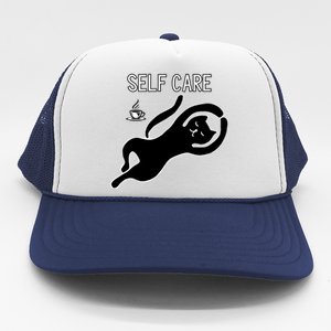 Self Care Yoga Cartoon Cat Trucker Hat