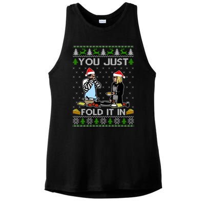 Schitt’s Creek You Just Fold It In Fold In The Cheese Ugly Christmas Sweater Ladies PosiCharge Tri-Blend Wicking Tank