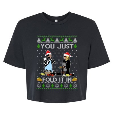 Schitt’s Creek You Just Fold It In Fold In The Cheese Ugly Christmas Sweater Bella+Canvas Jersey Crop Tee