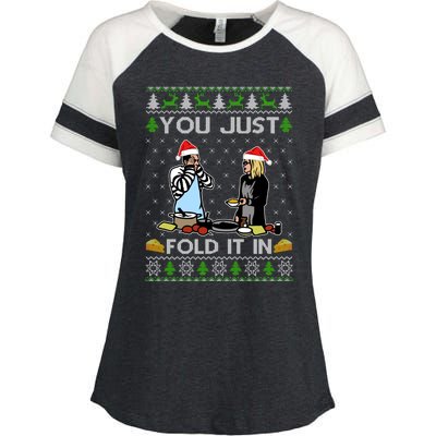 Schitt’s Creek You Just Fold It In Fold In The Cheese Ugly Christmas Sweater Enza Ladies Jersey Colorblock Tee