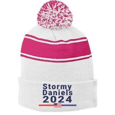 Stormy Daniels 2024 Stripe Pom Pom Beanie