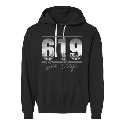 San Diego 619 Area Code Vintage Skyline California Garment-Dyed Fleece Hoodie