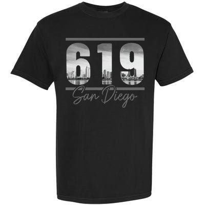 San Diego 619 Area Code Vintage Skyline California Garment-Dyed Heavyweight T-Shirt