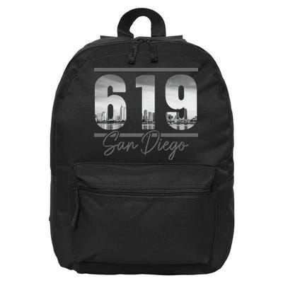 San Diego 619 Area Code Vintage Skyline California 16 in Basic Backpack
