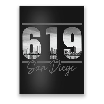 San Diego 619 Area Code Vintage Skyline California Poster