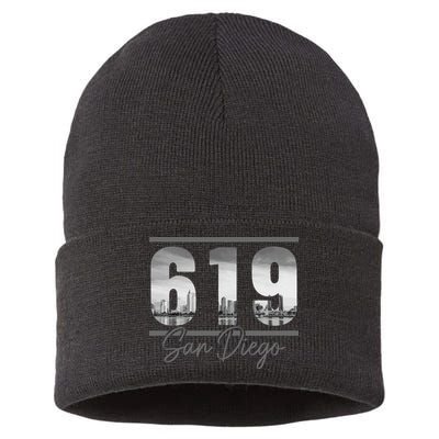 San Diego 619 Area Code Vintage Skyline California Sustainable Knit Beanie