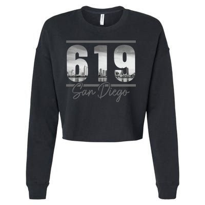 San Diego 619 Area Code Vintage Skyline California Cropped Pullover Crew