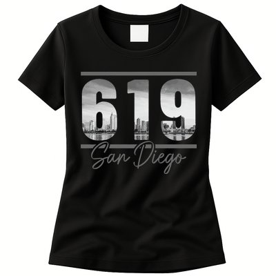 San Diego 619 Area Code Vintage Skyline California Womens T-Shirt