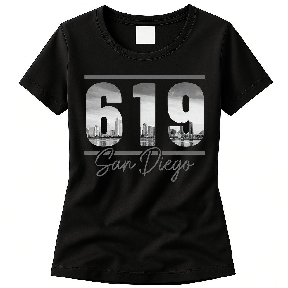 San Diego 619 Area Code Vintage Skyline California Womens T-Shirt