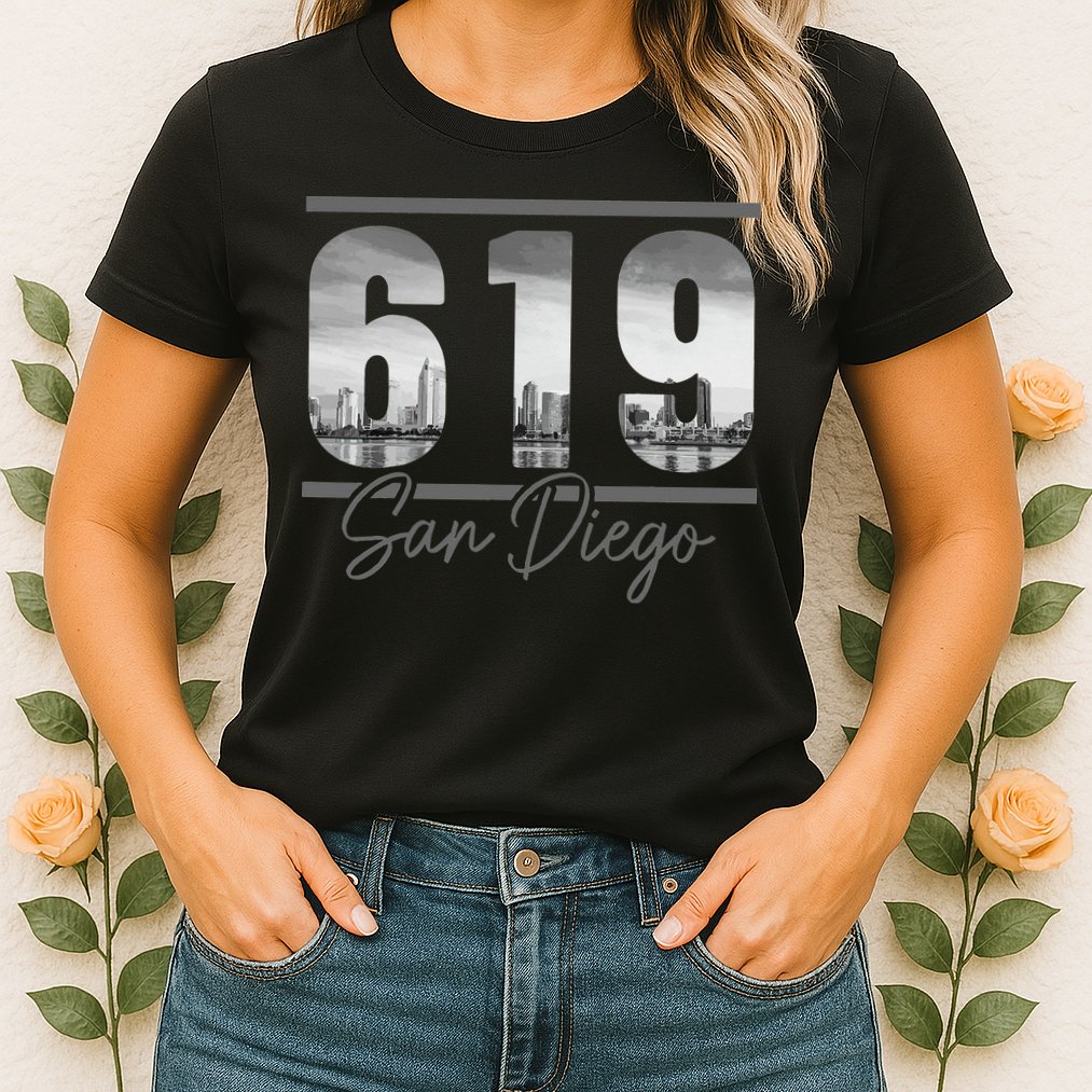 San Diego 619 Area Code Vintage Skyline California Womens T-Shirt