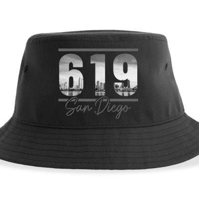 San Diego 619 Area Code Vintage Skyline California Sustainable Bucket Hat