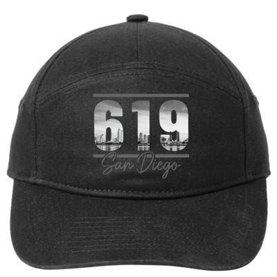 San Diego 619 Area Code Vintage Skyline California 7-Panel Snapback Hat