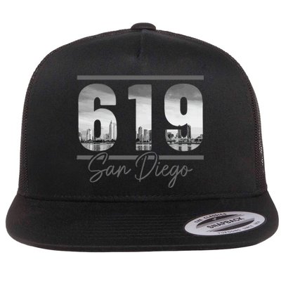 San Diego 619 Area Code Vintage Skyline California Flat Bill Trucker Hat