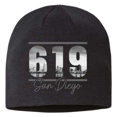 San Diego 619 Area Code Vintage Skyline California Sustainable Beanie