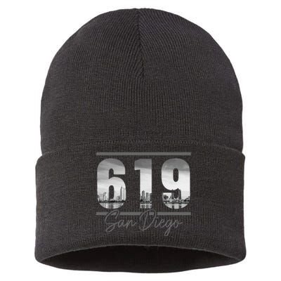 San Diego 619 Area Code Vintage Skyline California Sustainable Knit Beanie