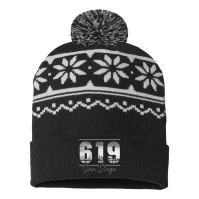 San Diego 619 Area Code Vintage Skyline California USA-Made Snowflake Beanie