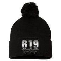 San Diego 619 Area Code Vintage Skyline California Pom Pom 12in Knit Beanie