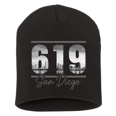 San Diego 619 Area Code Vintage Skyline California Short Acrylic Beanie